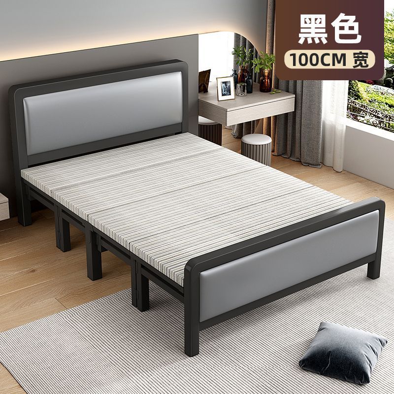 Picture of Home folding bed, double bed, rental house, simple bed, office lunch break bed, dormitory hard board bed, wrought iron bed