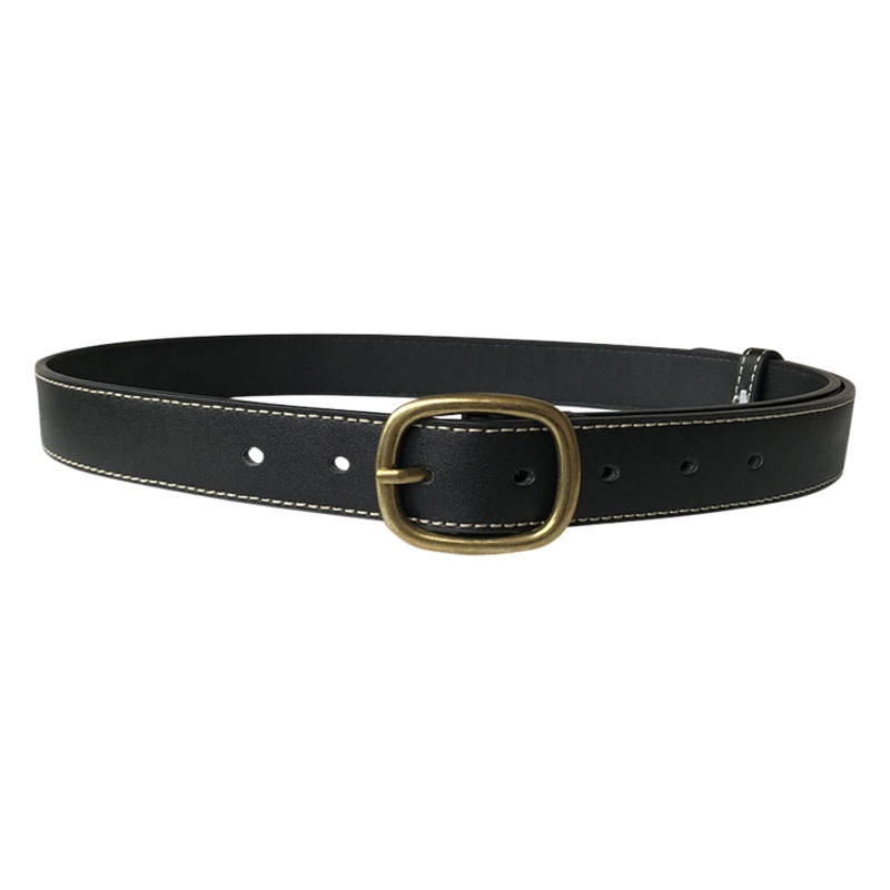 Source manufacturers ins style women's leather belt cowhide belt light luxury niche leather belt women's online red