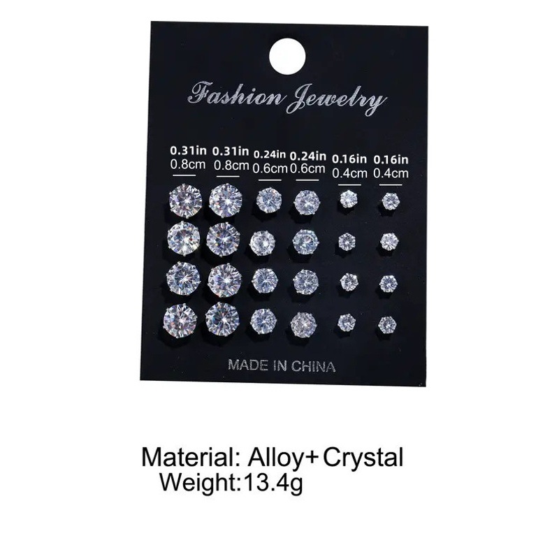 Europe and the United States cross-border inlaid rhinestone six-claw 12 pair combination personality fashion all-match earrings earrings ear jewelry