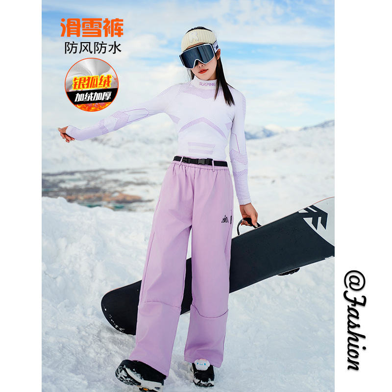 Autumn and Winter Outdoor Large Size Waterproof Ski Pants for Men and Women, Fleece-Lined Hiking Pants