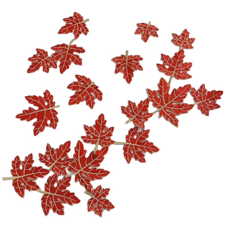 Fine Thread Size DIY Wedding Ceremony Clothing Accessories Lace Gold and Silver Maple Leaf Embroidery Collar Flower Flower Cloth Sticker