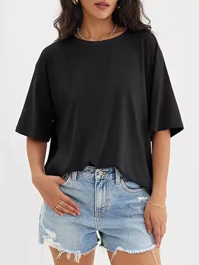 Picture of 2024 Cross-border Foreign Trade Amazon wish European and American Women's Summer New Round Neck Loose Casual Short-sleeved T-shirt Women