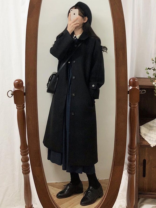 Picture of 2025 autumn and winter new Korean version of loose thin thick knee woolen coat plus size woolen coat women's long