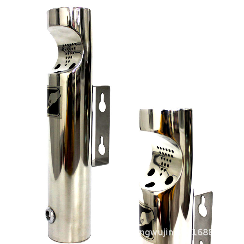Picture of Source factory commercial stainless steel ashtray 304 wall-mounted ashtray cigarette butt bucket cigarette butt garbage bucket lock wall