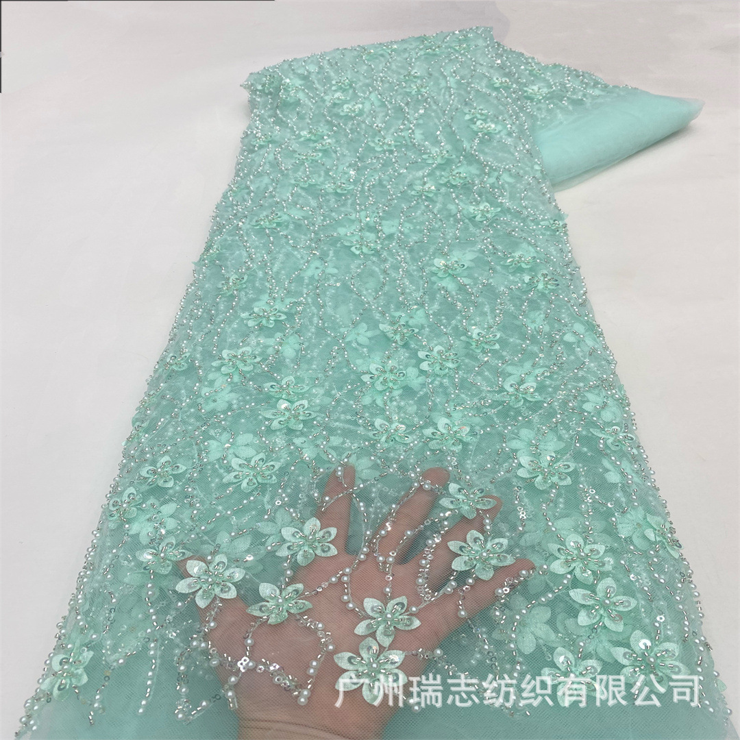 New Random Pattern Beads Lace Mesh Fabric Small Fresh Stereo Flower Sequin Performance Dress Wedding Dress Children's Clothing Fabric