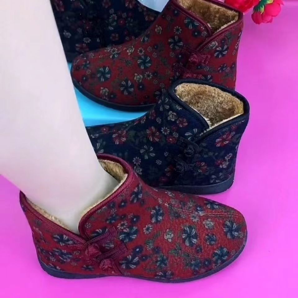 Old Beijing Cotton Shoes Women's Winter fleece-lined Milk Shoes Middle-aged and Elderly People's Thickened Warm Mother Cotton Boots Old Lady Snow Boots