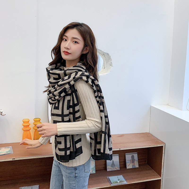 Picture of Small Large Scarf Autumn and Winter Women's Cotton and Linen Scarf Summer Lunch Break Air-conditioning Room Shawl Dual-use Travel Scarf Fashion