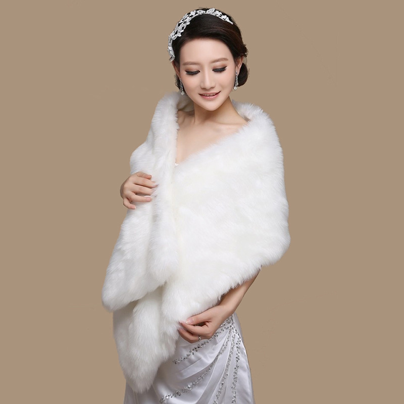 Picture of Long Bride Shawl White Plush Bridesmaid's Cape Wedding Accessories Cheongsam Scarf Wedding Dress Cape Women's Large Shawl