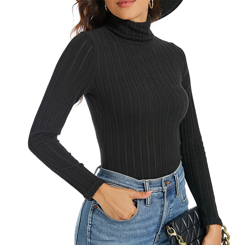 Amazon Slim-fit Long-sleeved Women's Base Shirt European and American Cross-border Foreign Trade Autumn and Winter Turtleneck New Slim-fit Base Shirt Women