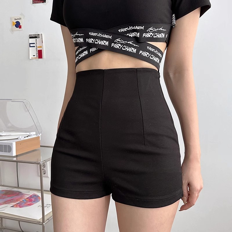 Black Shorts Women's Spring Suit Stretch Outer Wear Tight Hip Wrap Pants All-match Slimming High Waist Hot Pants for Hot Girls