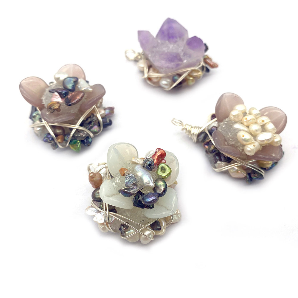 Picture of Natural Freshwater Pearl Pendant Flower Shape 33mm Thick 20mm Winding Pearl Pendant DIY Jewelry Accessories