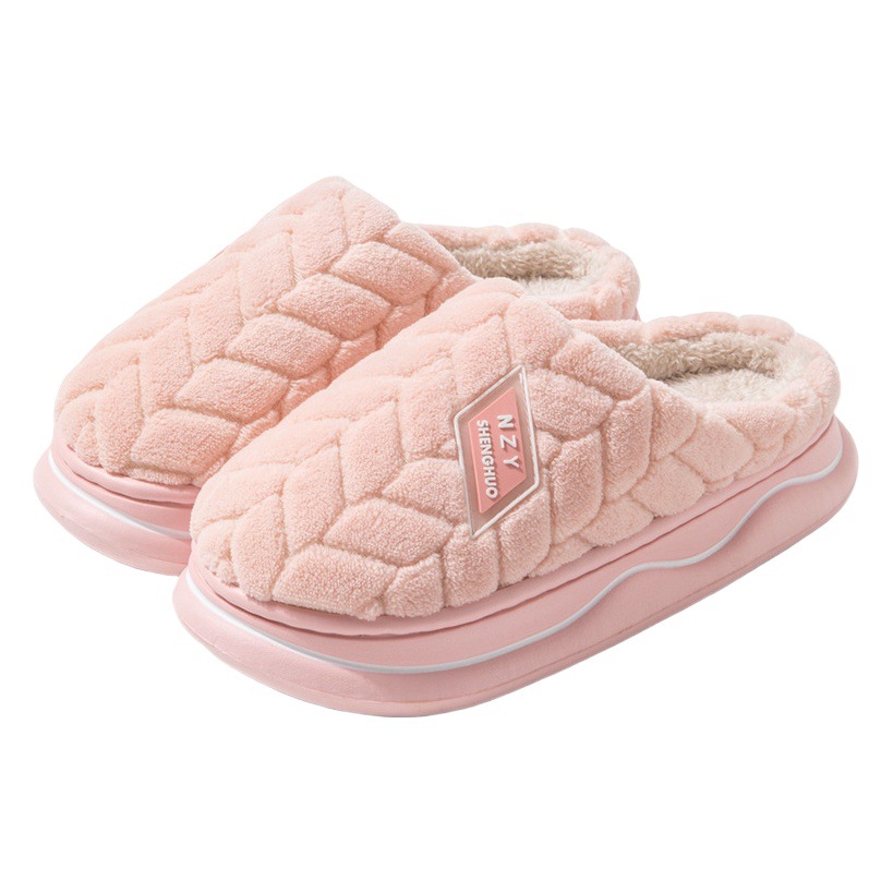 Wholesale cotton slippers women's autumn and winter closed-toe warm plush thickened soft bottom non-slip shit feeling EVA couple slippers