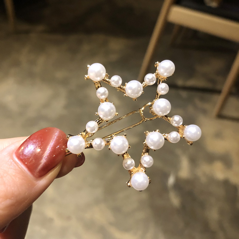 Picture of South Korea Dongdaemun Hair Clip Women's Pearl Series Bangs Clip Simple Simple Hair Clip Internet Popular Same Style Hair Clip Hair Accessories New