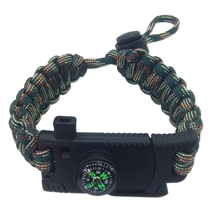 Umbrella Rope Bracelet Outdoor Camping Survival Umbrella Rope Bracelet Multifunctional Compass Flint Lifesaving Braided Bracelet