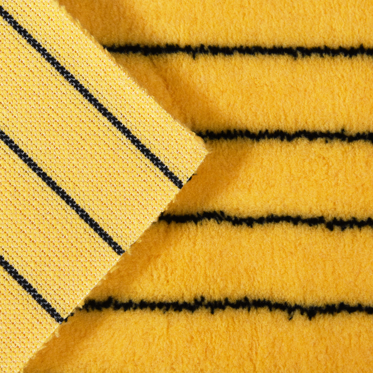 Picture of Factory Direct Sale of Yellow Background with Black Stripes Polyester/Cotton Blend Roller Brush Fleece Fabric, Shandong Hengtai Woven Brush Cloth