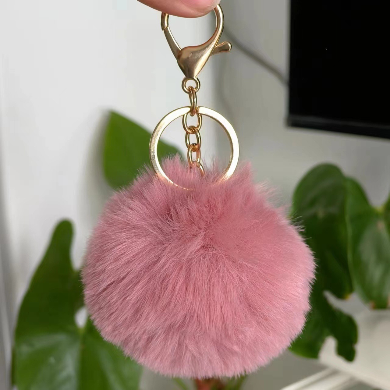 Picture of Spot 8cm imitation rex rabbit fur ball key chain net red fur ball doll bag pendant gift schoolbag girl heart