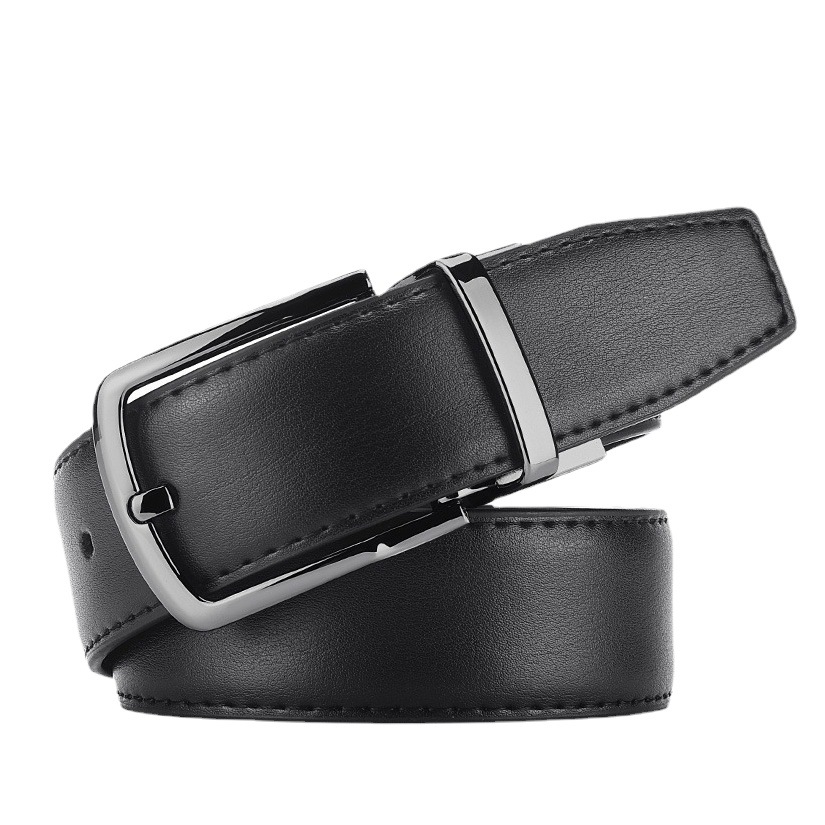 Foreign Trade Men's Genuine Leather Belt Business Rotating Pin Buckle Two-Layer Cowhide Belt Black Korean Style Belt Wholesale in Stock