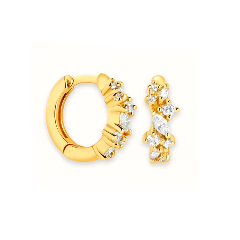 s925 silver needle Korean style simple irregular zircon earrings fashionable all-match sweet style diamond-embedded round earrings for women