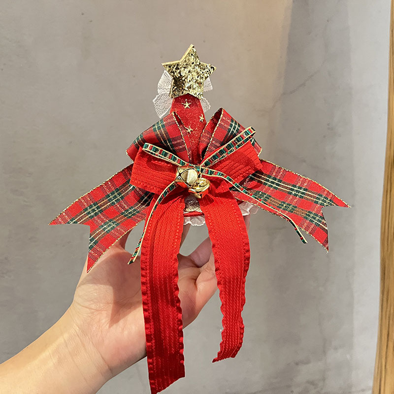 Picture of Cartoon super cute Christmas bear headband warm Christmas scarf bear headband red and green bow headwear