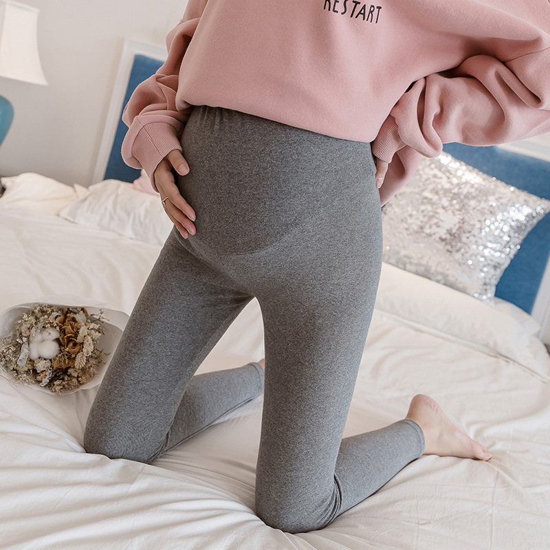 Picture of Pregnant women's pants spring and autumn leggings belly support pants adjustable solid color thin Korean style pregnant women's cropped pants skinny pants