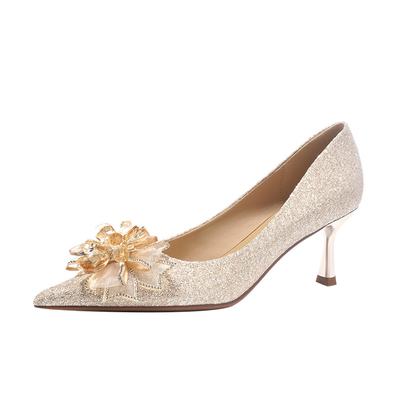 Picture of 3356-26 Goddess Fairy Fan ~ Crystal Bow High Heels Women's Pointed Heel Wedding Shoes Bridesmaid Banquet Shoes