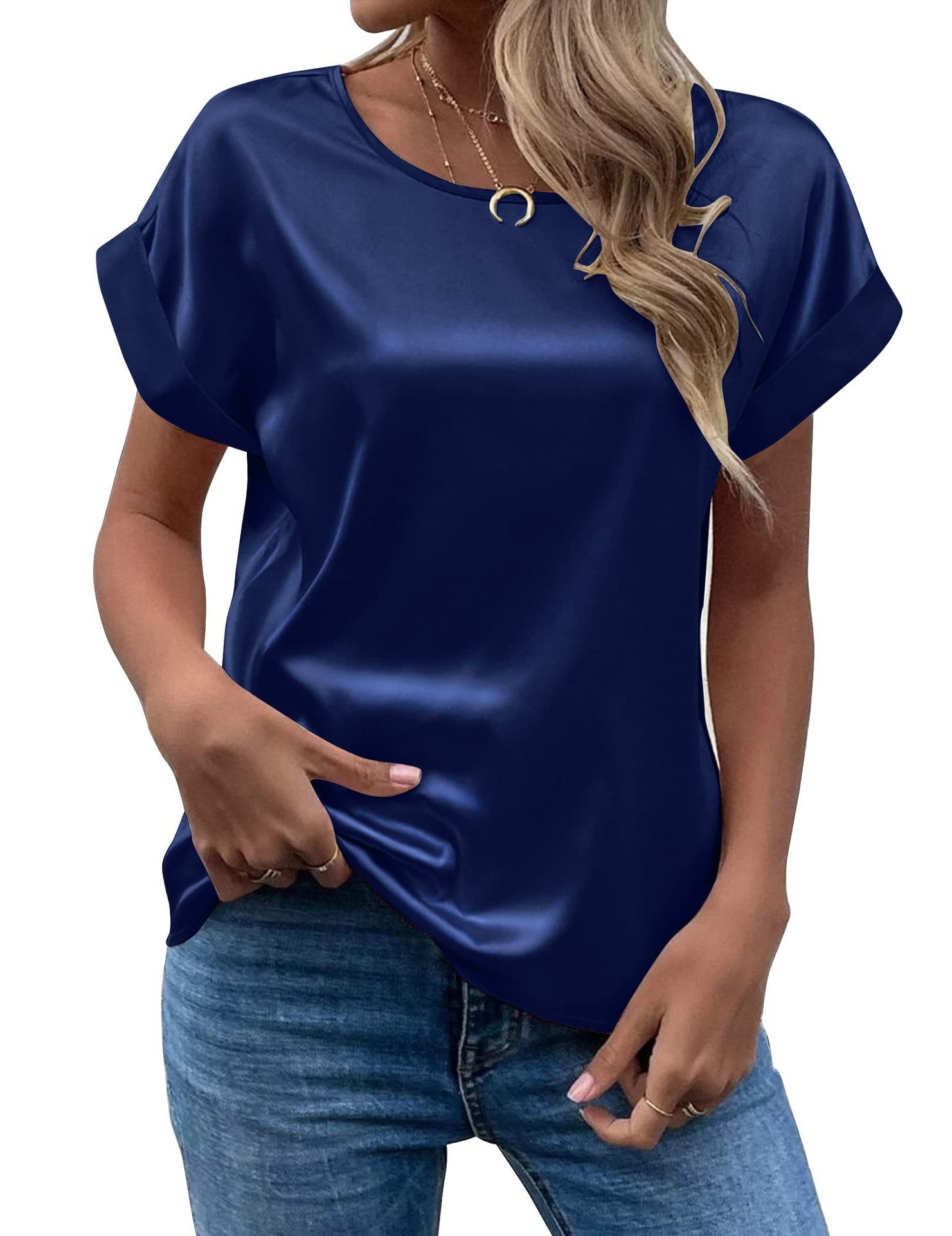 Picture of Fashion 2025 summer foreign trade source OL temperament Sade pullover round neck straight tube women's T-shirt primary source