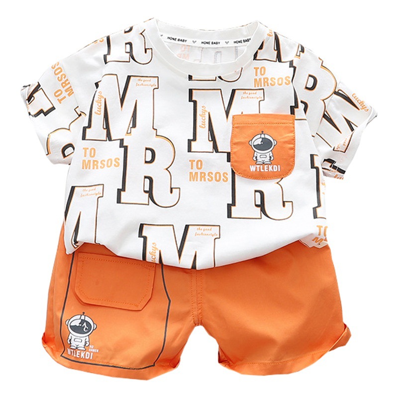 Summer baby suit boys short sleeve 2023 new letter printing girl two-piece set out a generation of hair