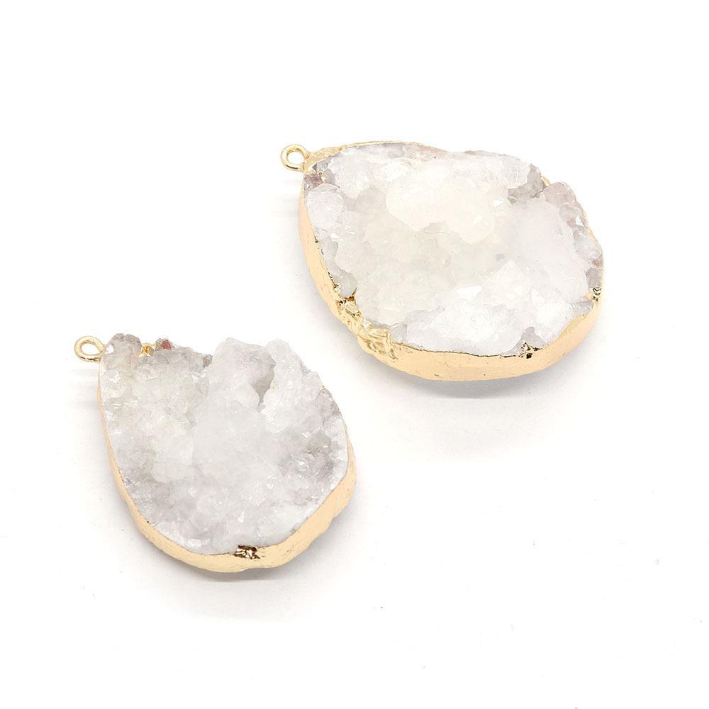Picture of Natural stone white crystal Bud irregular drop pendant 20x30-30x45mm gold-plated edge single hole pendant