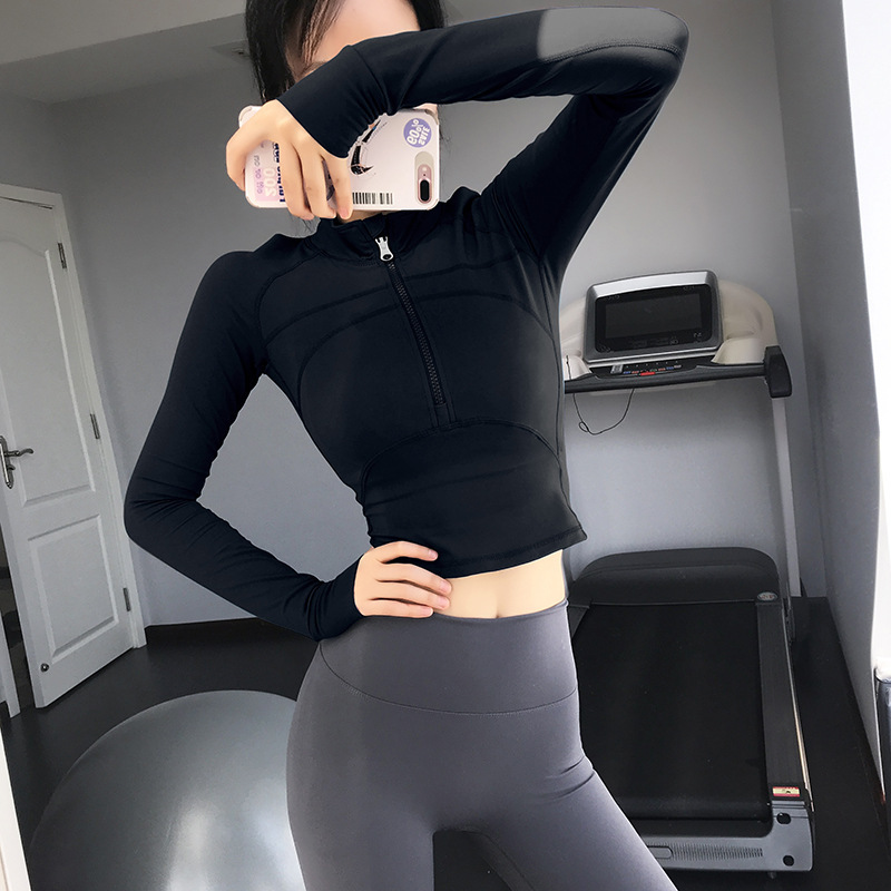 Picture of Summer running fitness yoga Jacket Women's zipper cardigan short sports jacket slim breathable long sleeve top