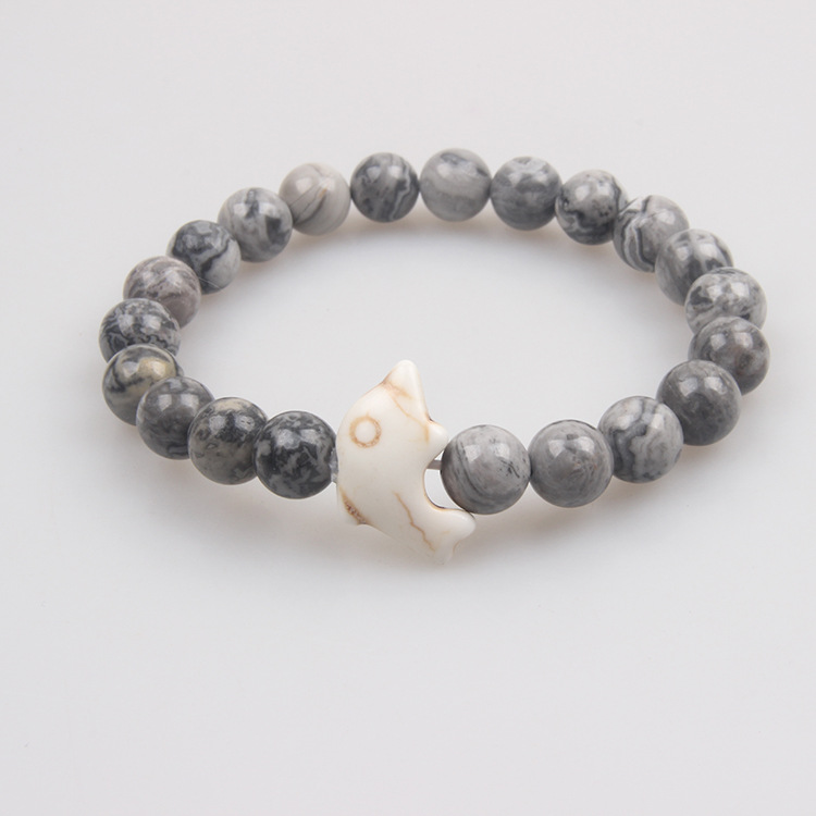 Picture of Zhou Lianfa Cross-border Wholesale New Green Turquoise Dolphin Volcanic Stone White Turquoise Stretch Bracelet Jewelry for Men and Women