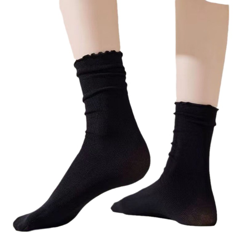 Socks Women's Mid-barrel Summer Thin Ice Socks Lace Socks White Velvet Summer Stockings Ear-edged Piled Stockings