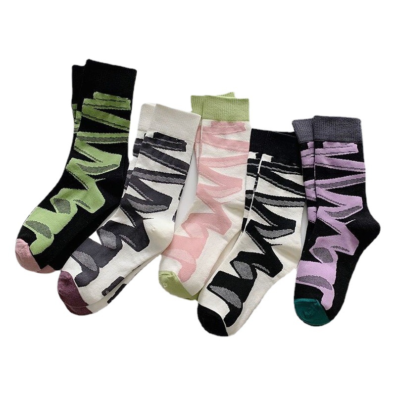 Socks Women's Spring and Summer All-match Color Contrast Striped Mid-size Socks Ins Trendy Japanese Net Infrared Wear Fashionable Street Personalized Socks
