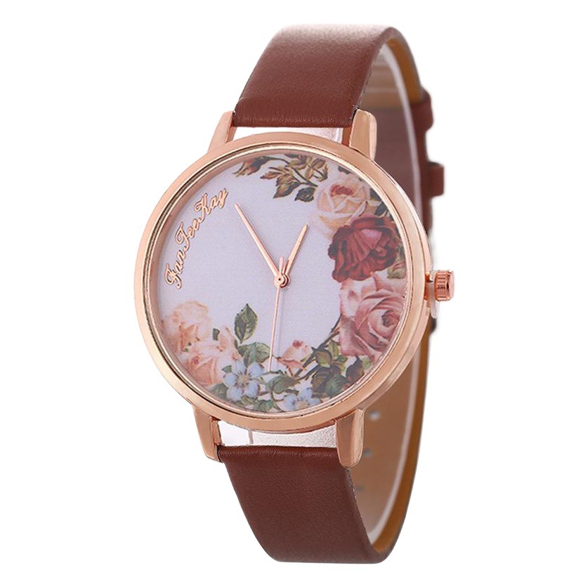 wish AliExpress Hot-selling Rose Print Women's Watch Simple Casual Quartz Women's Watch Belt Quartz Watch