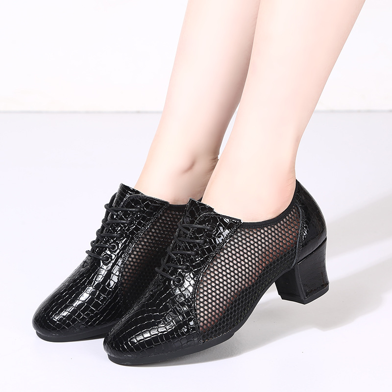 Proprietary] Leather Dance Shoes Latin Dance Shoes Women's Middle Teacher Shoes Soft Sole Friendship Modern Dance Shoes Square