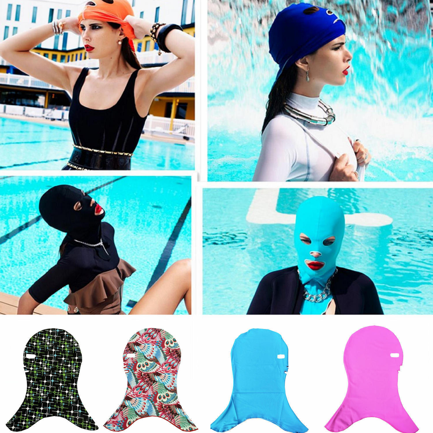 Picture of Wholesale swimming headgear waterproof female sunscreen UV protection swimming cap snorkeling diving face kini