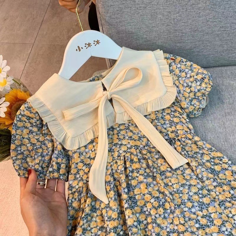 Picture of 2024 summer new girls Korean style lapel floral princess dress children baby summer short sleeve dress