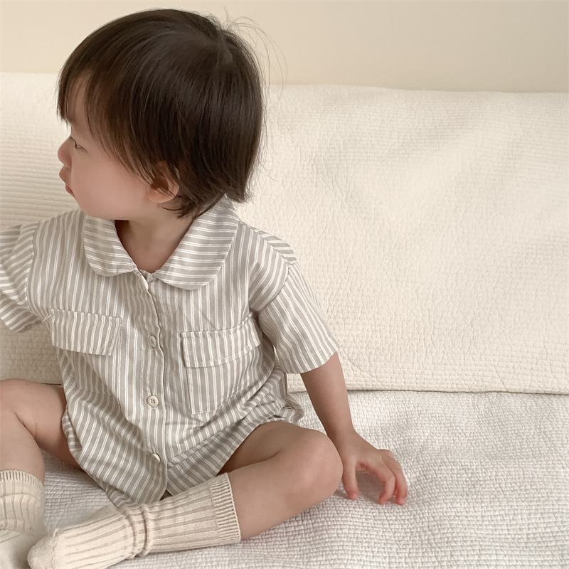 Children's Suit Summer Thin Korean Style Children's Clothes Baby Clothes Summer Clothes 2025 Summer New Baby Striped Suit