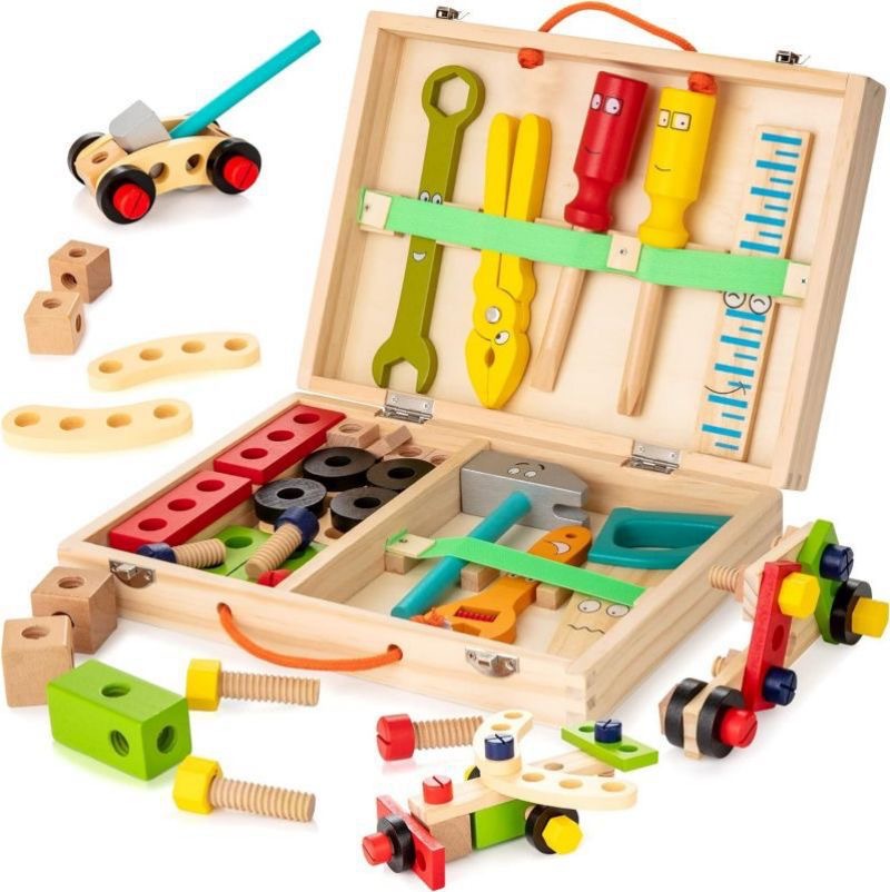Picture of Wooden children's portable simulation multifunctional toolbox suit nut disassembly combination play house toys wholesale