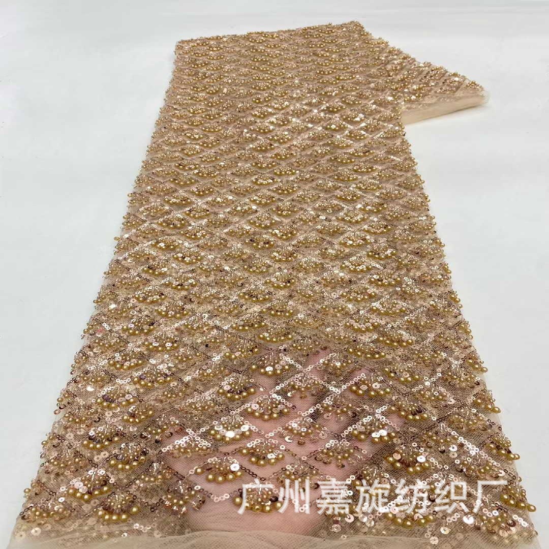 Full version diamond-shaped checkered small scallop flower-shaped bubble bead lace fabric Dai skirt shawl French wedding dress fabric