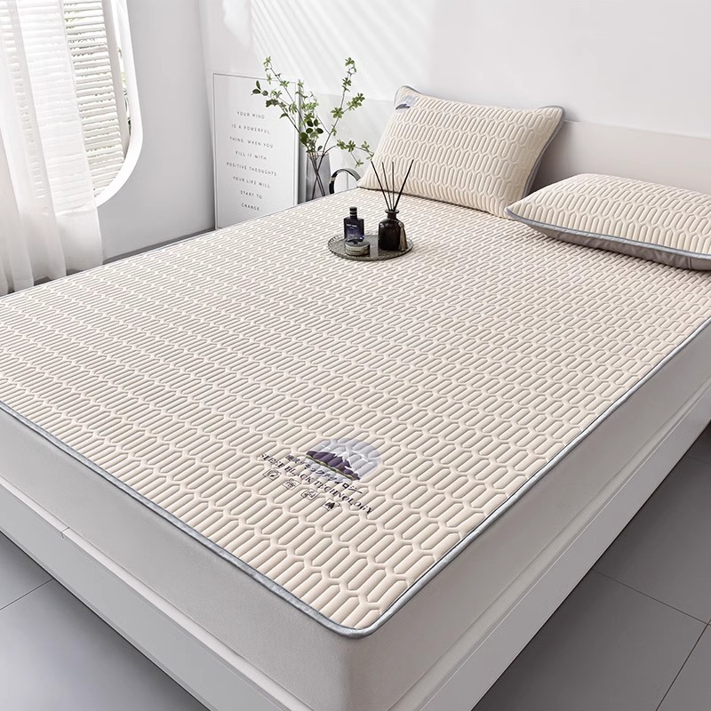 Picture of New Summer Ice Silk Latex Mat Three-Piece Set of Fitted Sheets Foldableing Dormitory Student Single Machine Washable Mat