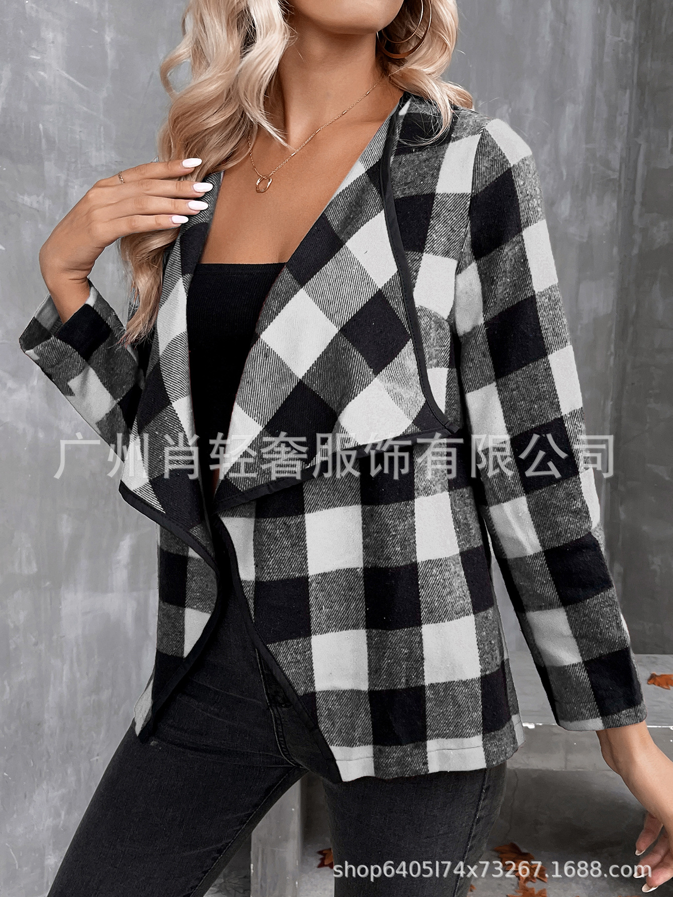 European and American Cross-border Autumn and Winter New Elegant Fashion Plaid Irregular Women's Coat