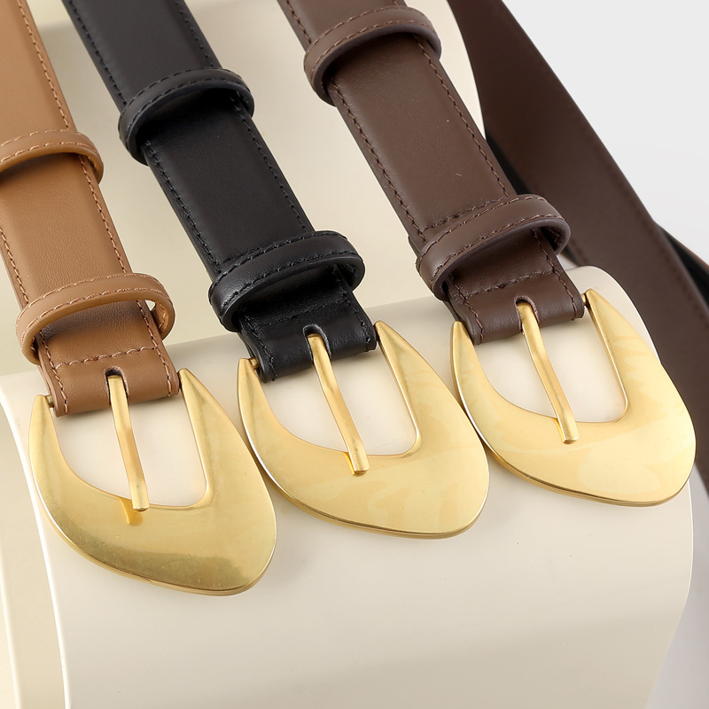 2025 new leather belt women's texture all-match irregular button decorative jeans with in stock hair generation