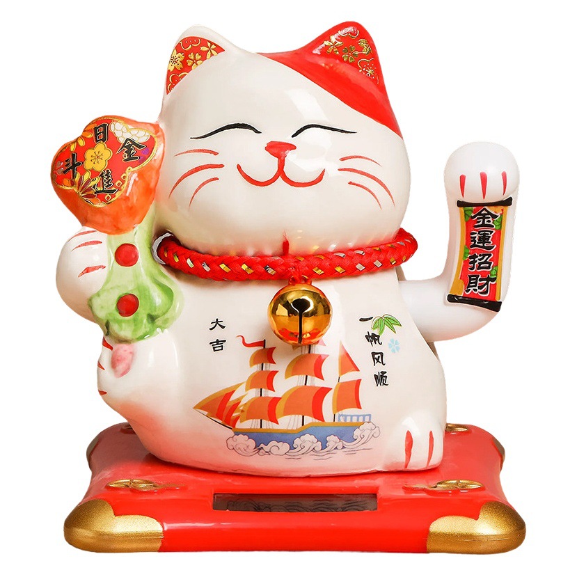 Six-inch creative solar fortune cat shop cashier front desk home ornaments Japanese shop opening gift wholesale
