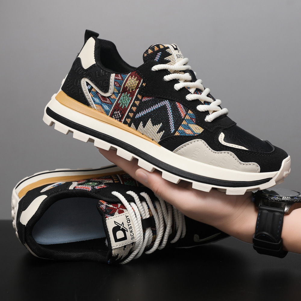 2024 Autumn and Winter New Men's Shoes Fashionable Printed Embroidered Sports Casual Shoes Comfortable Thick Sole Height Increasing Shoes for Men