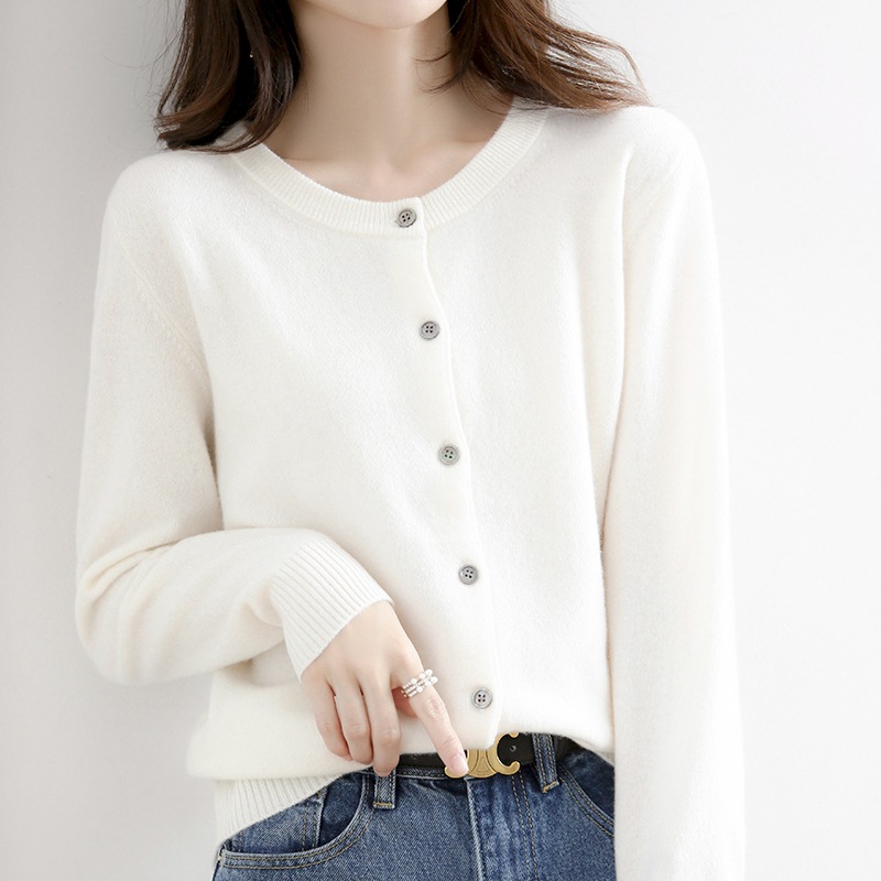 Picture of 2023 autumn and winter new women's round neck cardigan bottoming shirt Korean style long sleeve fashion soft knitted small coat