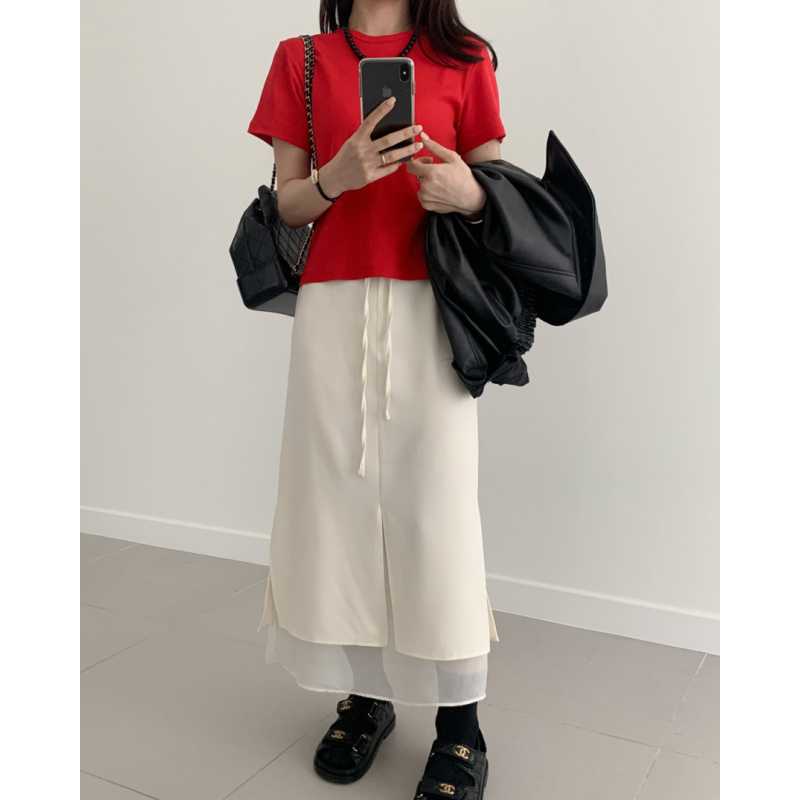 Korean Niche Style Versatile Double-Layer Lace-Up Skirt for Women