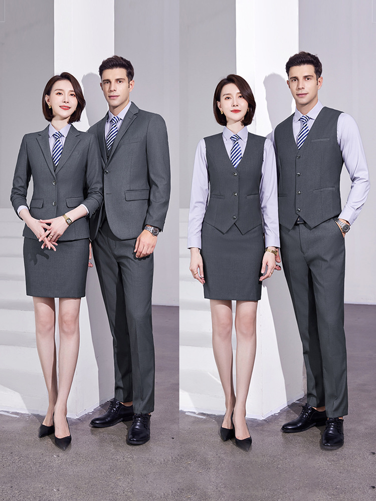 Grey Suit suit Men and Women Commuter High-end Professional Temperament Civil Servant Interview Suit plus size Hotel Work Clothes
