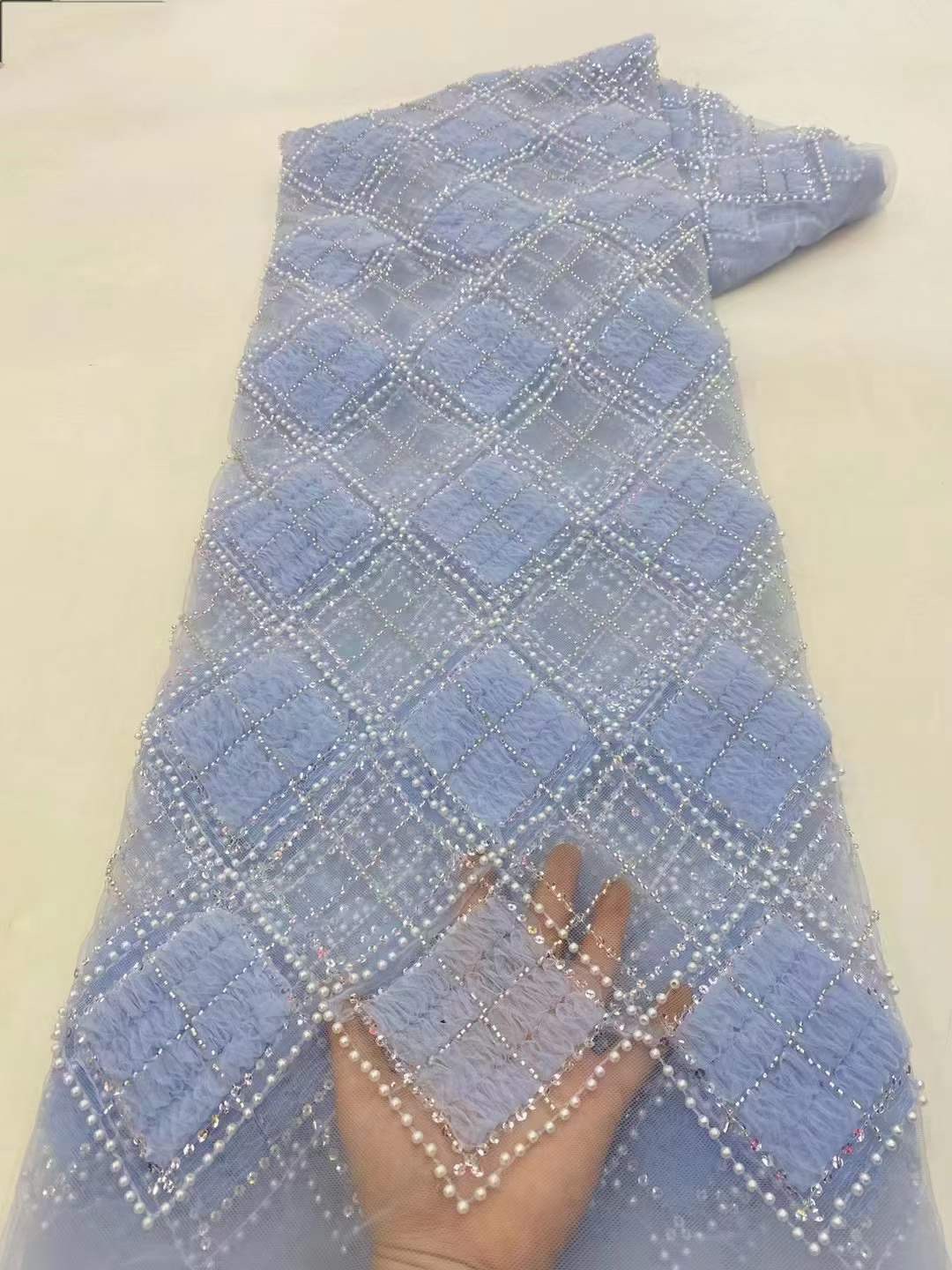 2023 New Style Square Plate Flower Embroidery + Bead Bubble Embroidery + Sequin Embroidery Beautiful Evening Dress Women's Dress Shirt Bead Embroidery Fabric