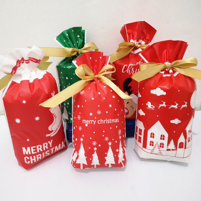 Cross-border special Christmas packaging bag ribbon drawstring bag candy cookies gift snowflake crisp snack packaging bag