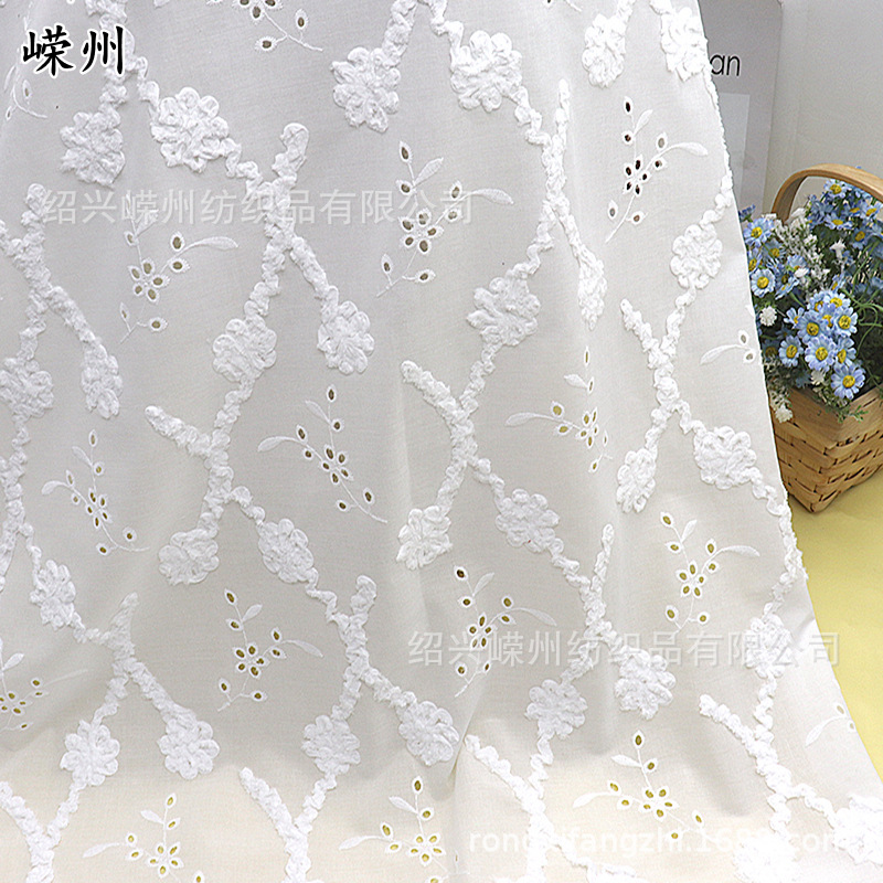 Cotton three-dimensional embroidery doil, positioning floral fabric, women's evening dress fabric, Lolita princess dress fabric